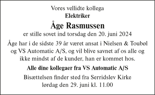 Dødsannonce Åge Rasmussen